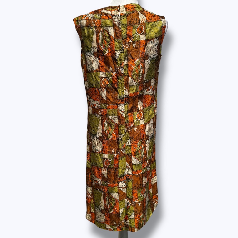 Vintage 60s 70s MCM Mod Patchwork Geometric Sleeveless Dress Union Made Size 16 - Picture 4 of 13